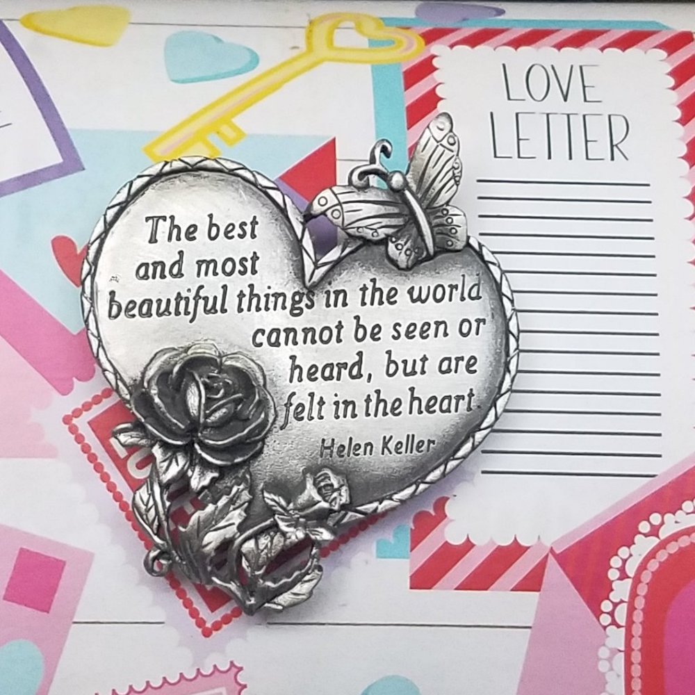 CAMCO Pewter Heart Shape Magnet - Helen Keller Quote with Flower & Butterfly